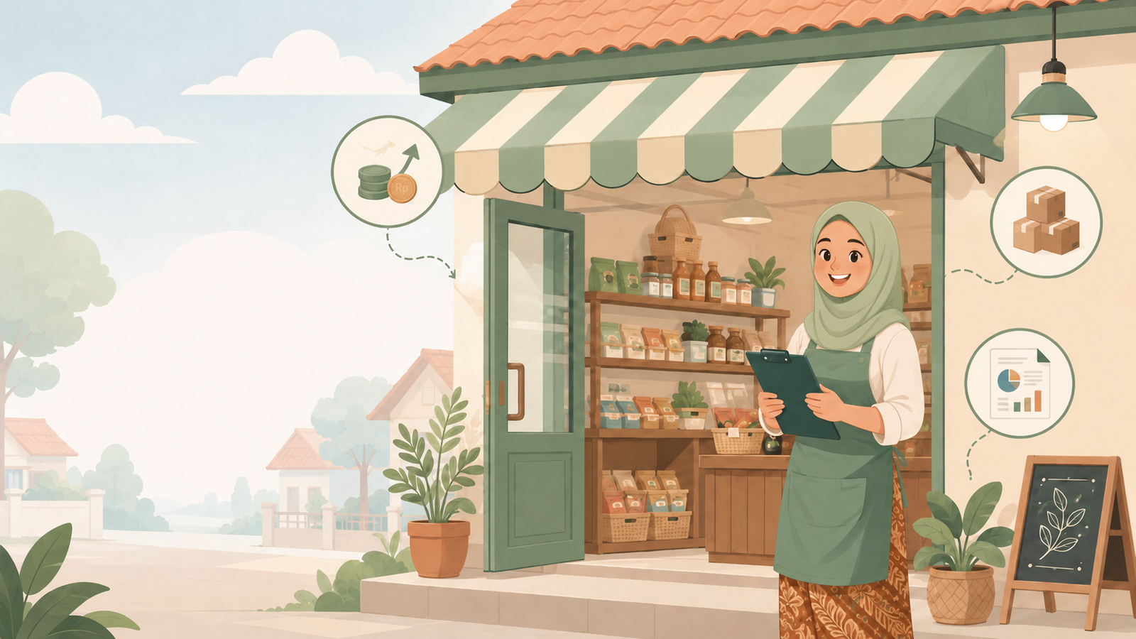 Ilustrasi pemilik usaha siap memakai KasKios